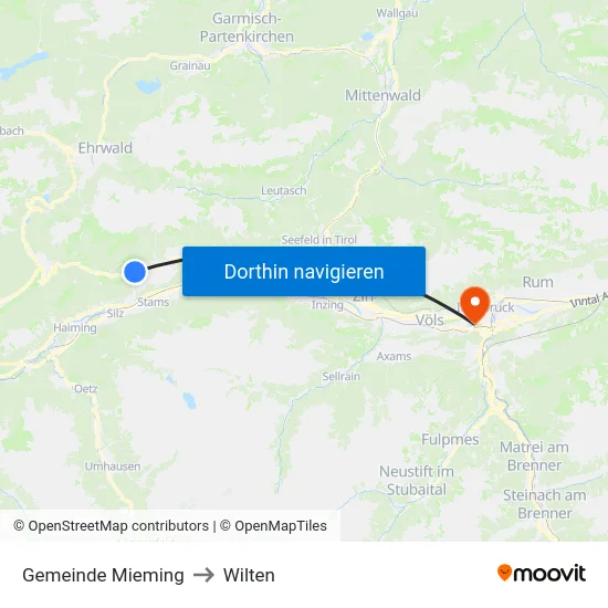 Gemeinde Mieming to Wilten map
