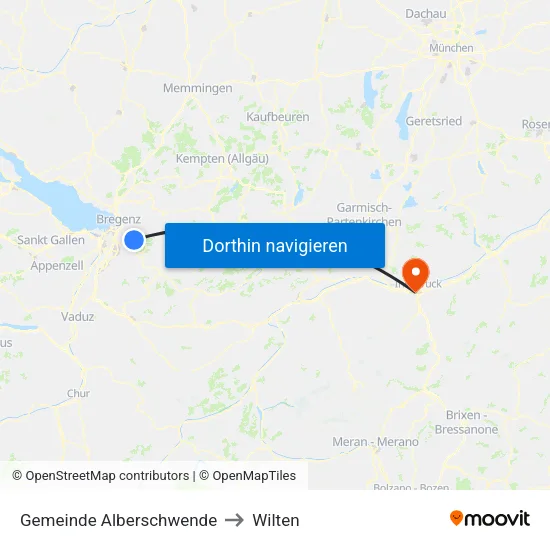 Gemeinde Alberschwende to Wilten map