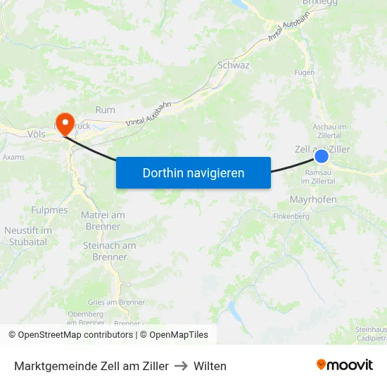 Marktgemeinde Zell am Ziller to Wilten map