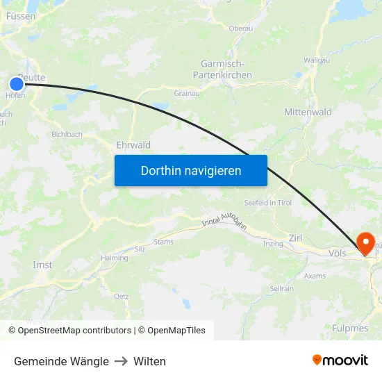 Gemeinde Wängle to Wilten map