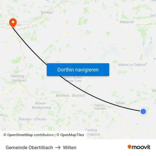 Gemeinde Obertilliach to Wilten map