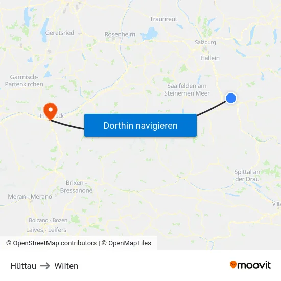 Hüttau to Wilten map