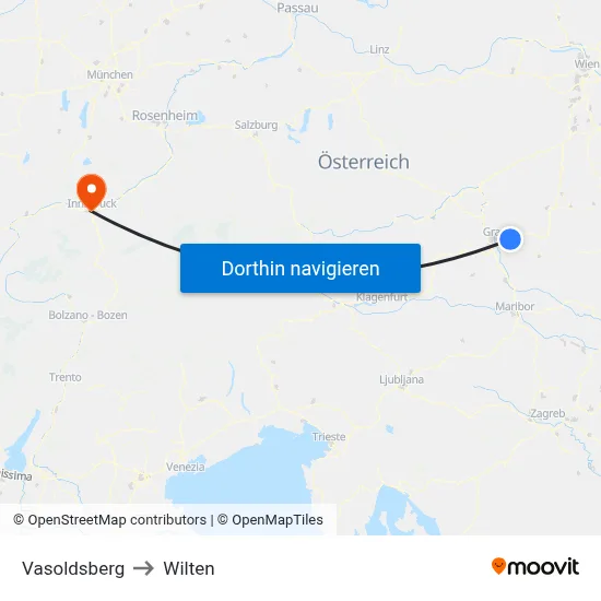 Vasoldsberg to Wilten map