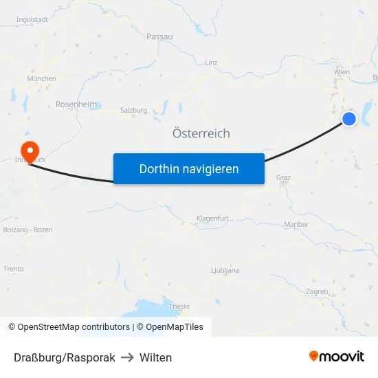 Draßburg/Rasporak to Wilten map