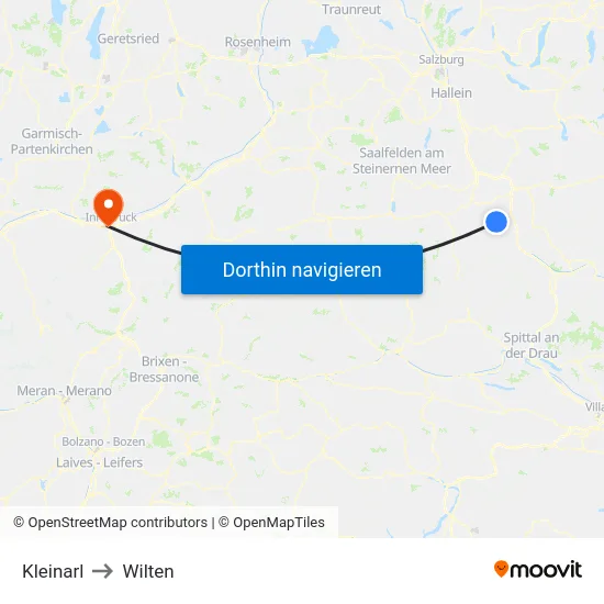 Kleinarl to Wilten map