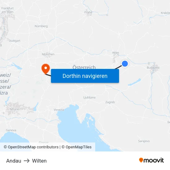 Andau to Wilten map