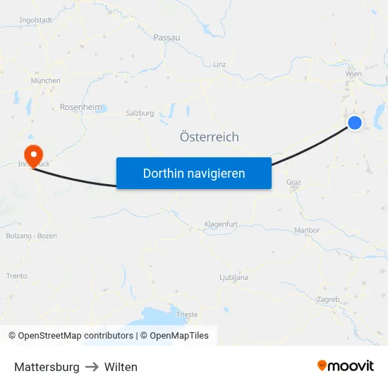 Mattersburg to Wilten map