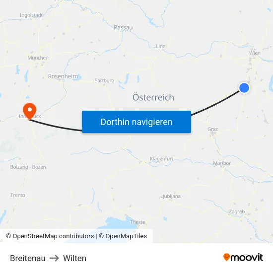 Breitenau to Wilten map