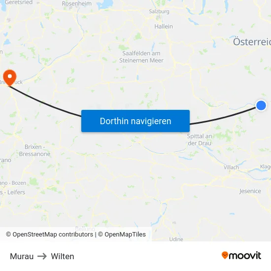 Murau to Wilten map