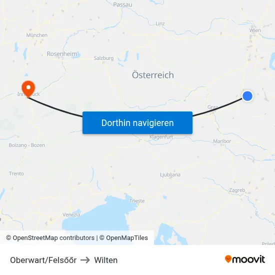 Oberwart/Felsőőr to Wilten map
