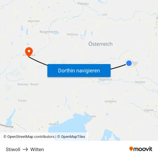 Stiwoll to Wilten map