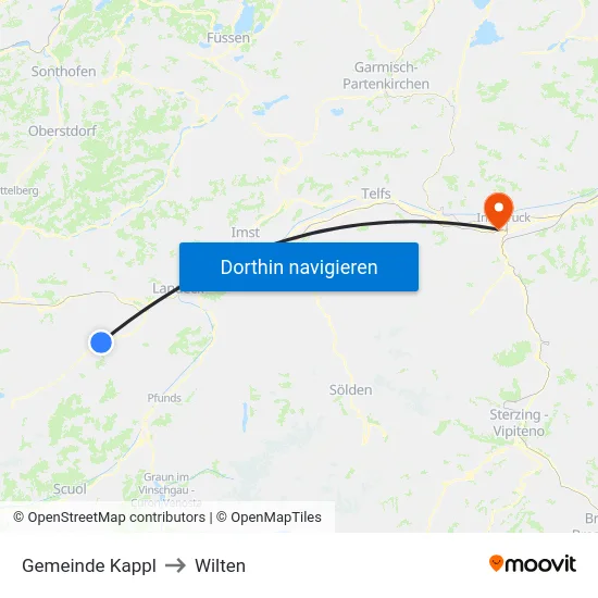 Gemeinde Kappl to Wilten map