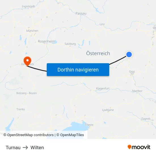 Turnau to Wilten map