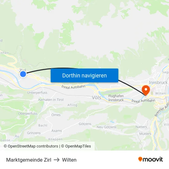Marktgemeinde Zirl to Wilten map