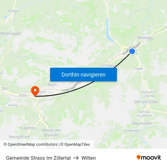 Gemeinde Strass Im Zillertal to Wilten map