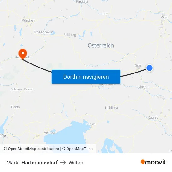 Markt Hartmannsdorf to Wilten map