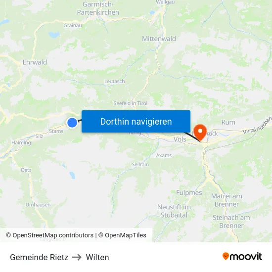 Gemeinde Rietz to Wilten map