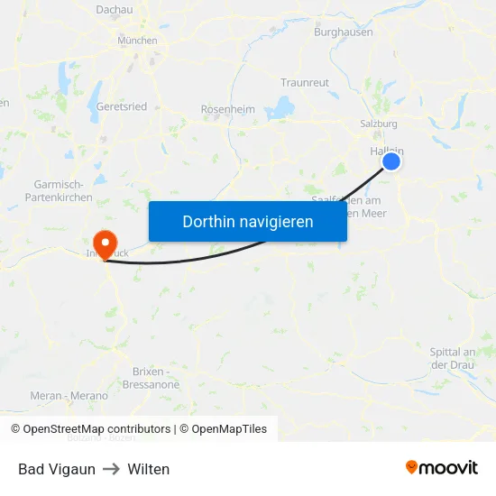 Bad Vigaun to Wilten map