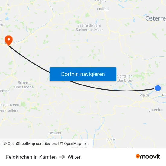 Feldkirchen In Kärnten to Wilten map
