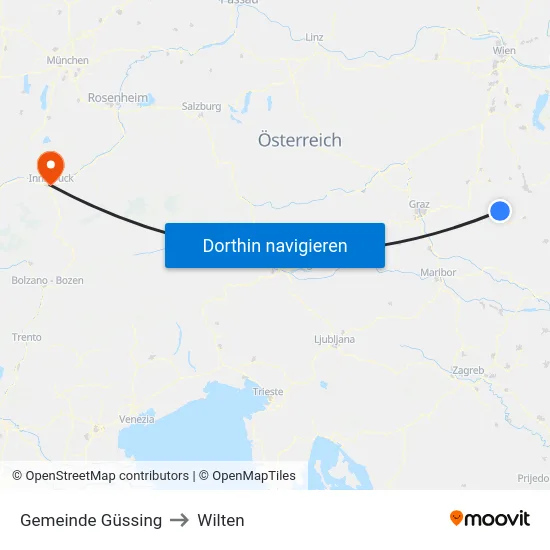 Gemeinde Güssing to Wilten map