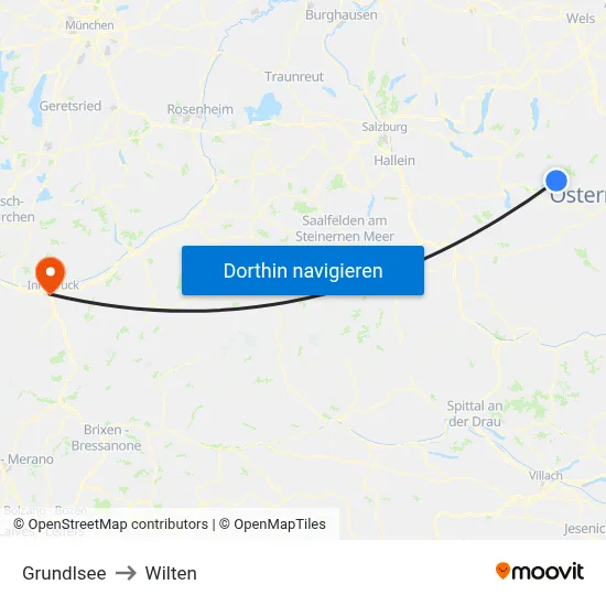 Grundlsee to Wilten map