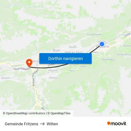 Gemeinde Fritzens to Wilten map
