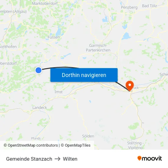 Gemeinde Stanzach to Wilten map