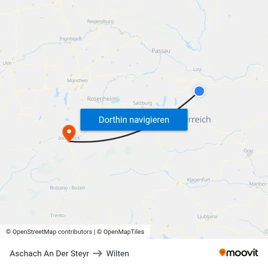 Aschach An Der Steyr to Wilten map