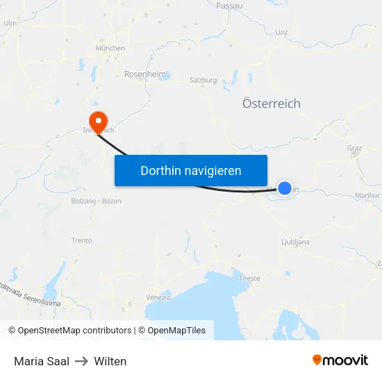 Maria Saal to Wilten map