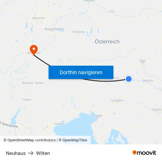 Neuhaus to Wilten map