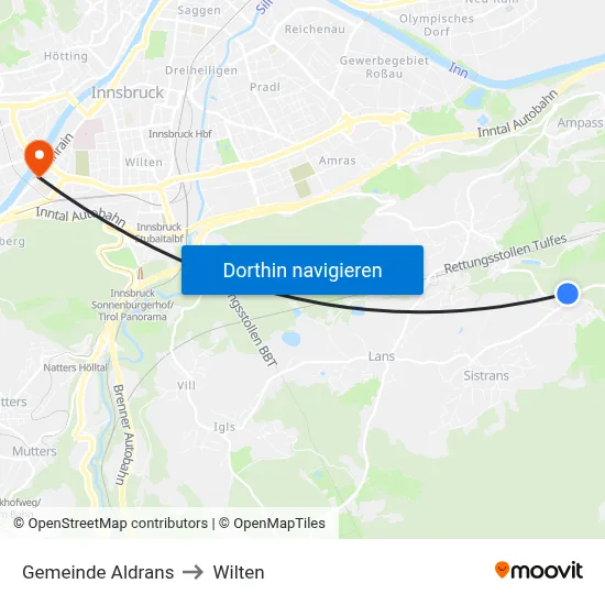 Gemeinde Aldrans to Wilten map