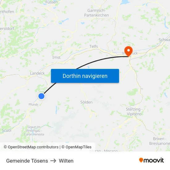 Gemeinde Tösens to Wilten map