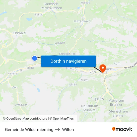 Gemeinde Wildermieming to Wilten map