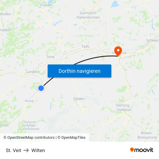 St. Veit to Wilten map