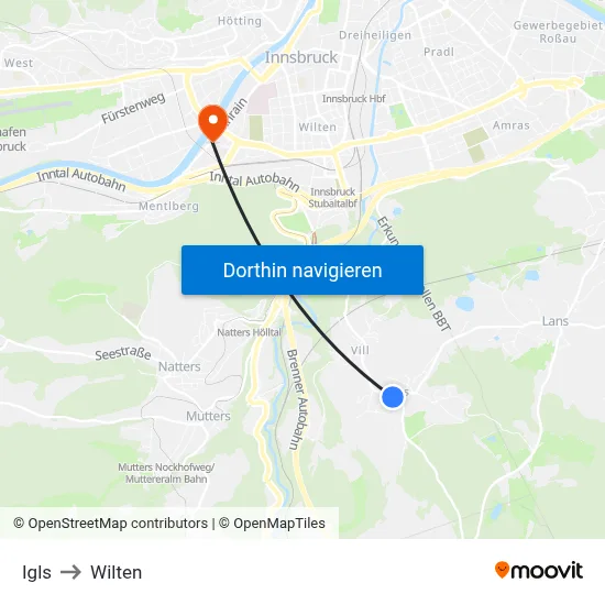 Igls to Wilten map