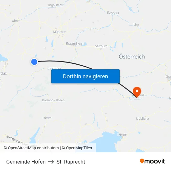 Gemeinde Höfen to St. Ruprecht map