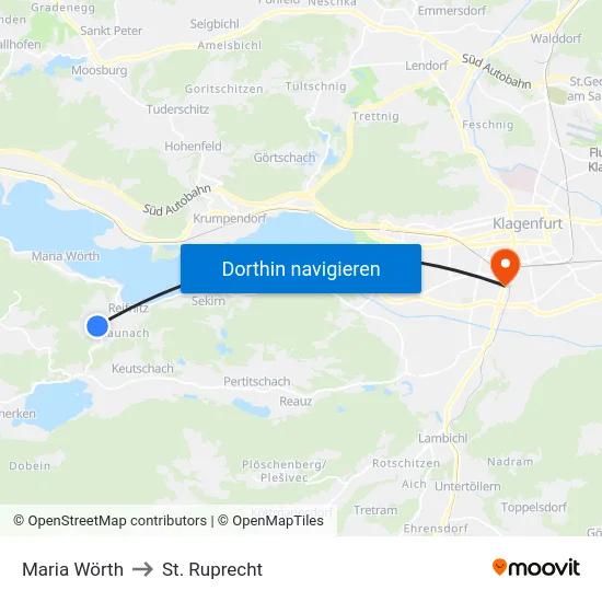 Maria Wörth to St. Ruprecht map