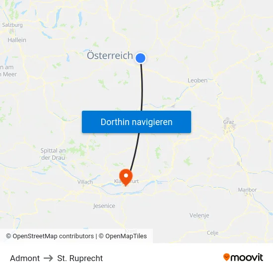 Admont to St. Ruprecht map