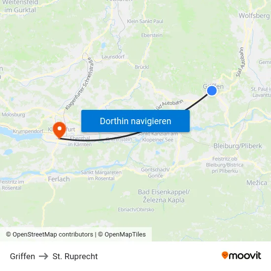Griffen to St. Ruprecht map