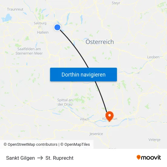 Sankt Gilgen to St. Ruprecht map