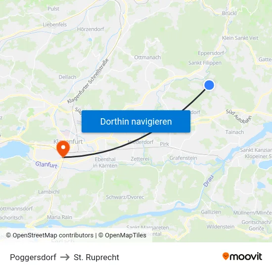 Poggersdorf to St. Ruprecht map