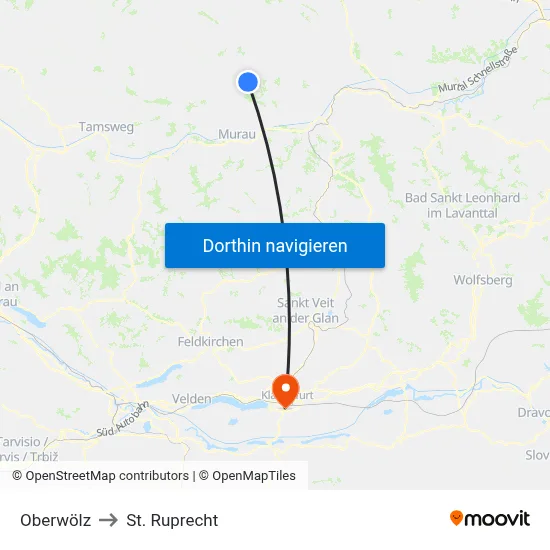 Oberwölz to St. Ruprecht map