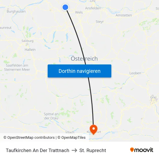 Taufkirchen An Der Trattnach to St. Ruprecht map