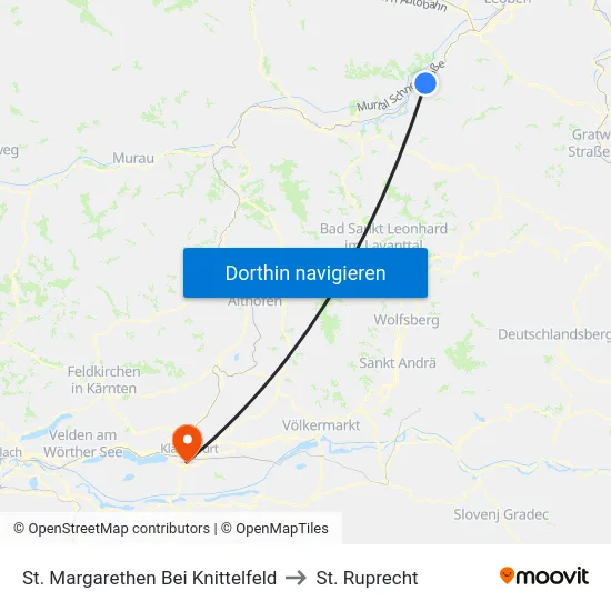 St. Margarethen Bei Knittelfeld to St. Ruprecht map