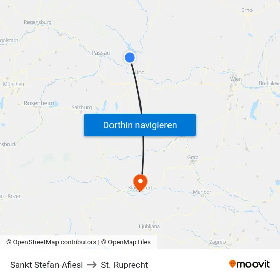 Sankt Stefan-Afiesl to St. Ruprecht map