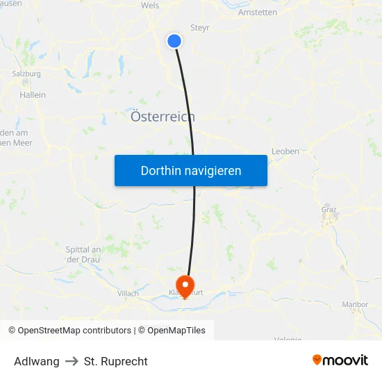 Adlwang to St. Ruprecht map