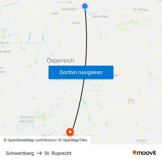 Schwertberg to St. Ruprecht map