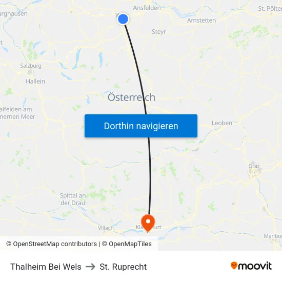 Thalheim Bei Wels to St. Ruprecht map