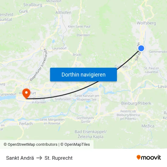 Sankt Andrä to St. Ruprecht map