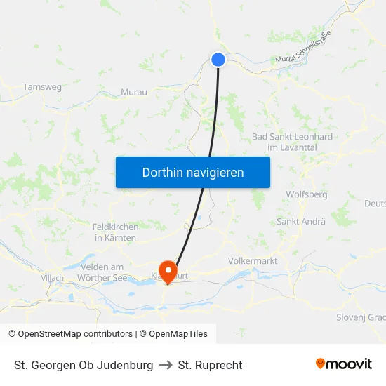 St. Georgen Ob Judenburg to St. Ruprecht map